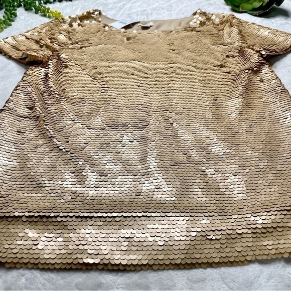 J. Crew Factory Matte Gold Full Sequin Short Sleeve T-Shirt Top Blouse NWT XXS - Picture 7 of 11